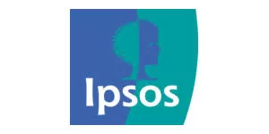 The word Ipsos in white letters with a blue and green background