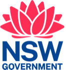 Logo of NSW Government. Red Waratah Flower with the word NSW Government in blue below it.